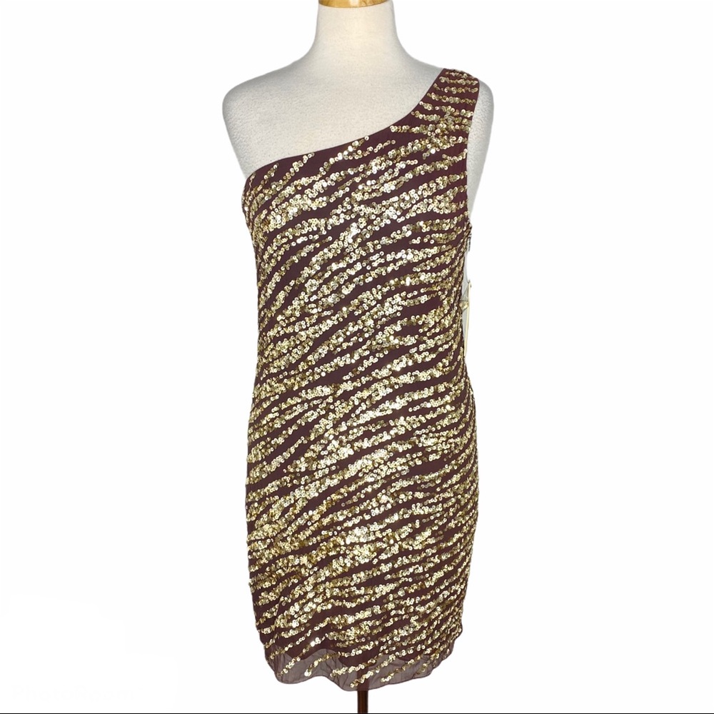 Alice + Olivia Nora Sequin One Shoulder Dress Sz 6